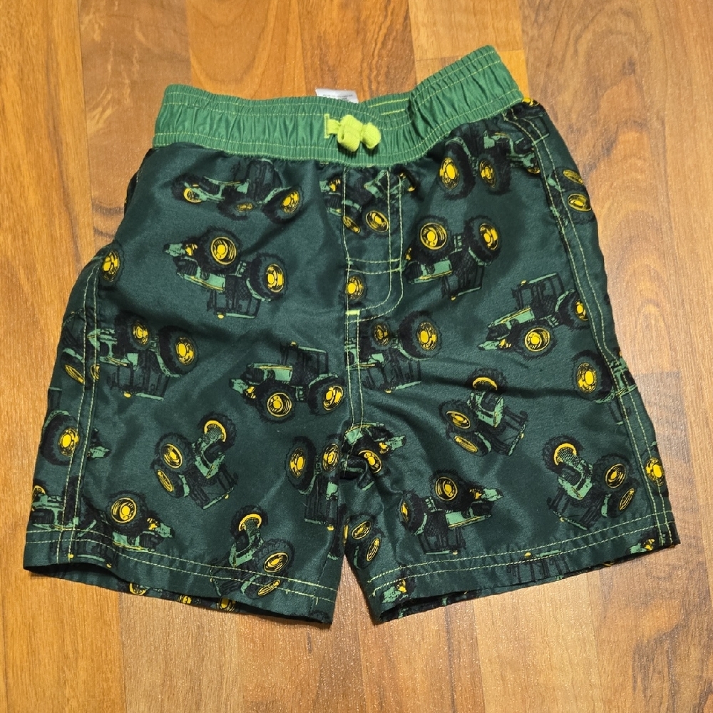 John Deere Dark Green Kids Tractor Shorts with Yellow Accents